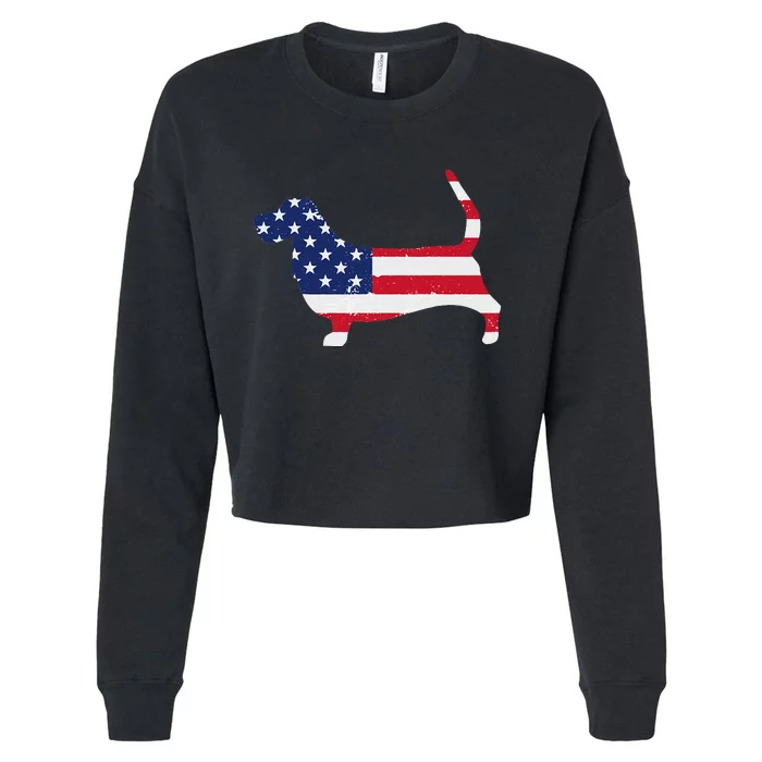 Basset Hound American Flag USA Patriot Dog Lover Cropped Pullover Crew