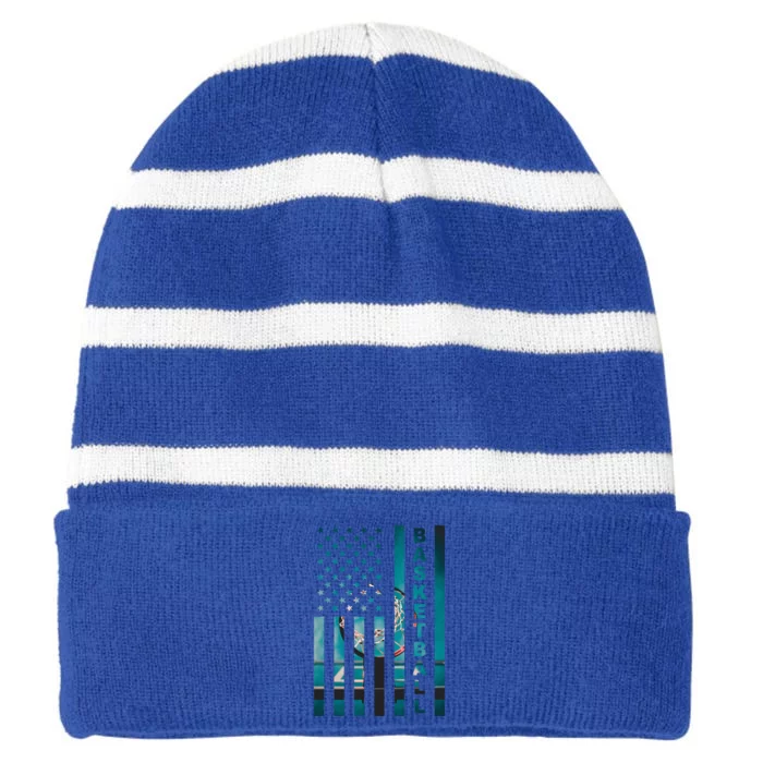 Basketball Hoop American Flag Bball Team Coaching Staff Gift Striped Beanie with Solid Band