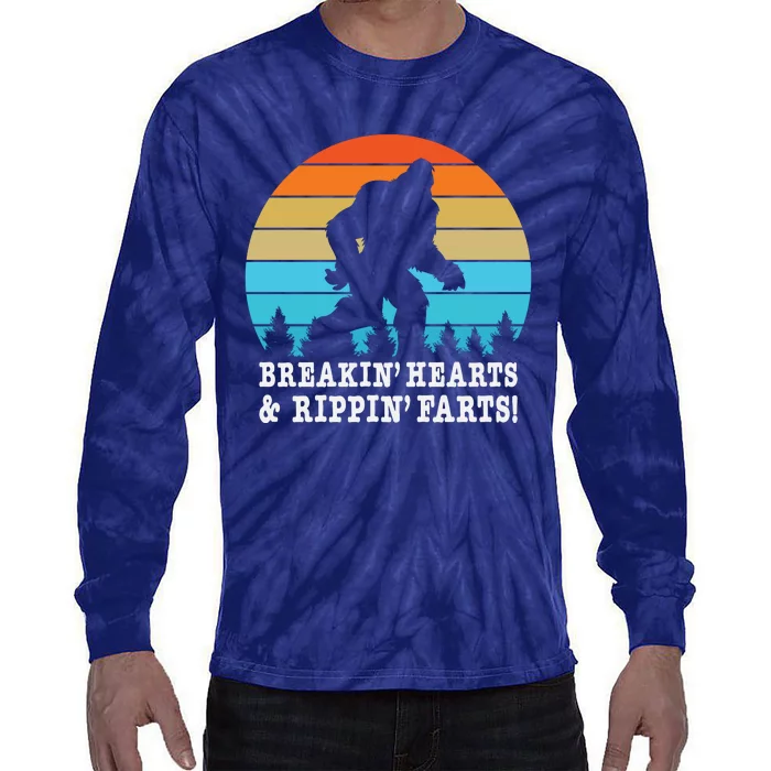 Breakin Hearts And Rippin Farts Funny Bigfoot Tie-Dye Long Sleeve Shirt