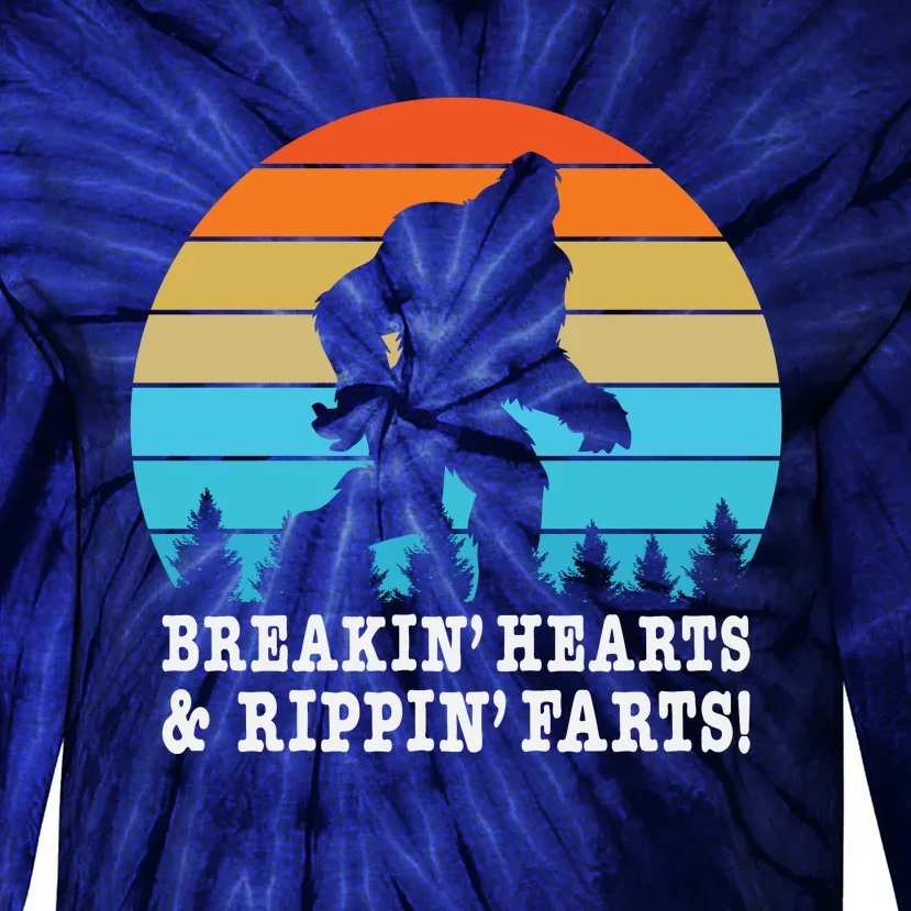 Breakin Hearts And Rippin Farts Funny Bigfoot Tie-Dye Long Sleeve Shirt