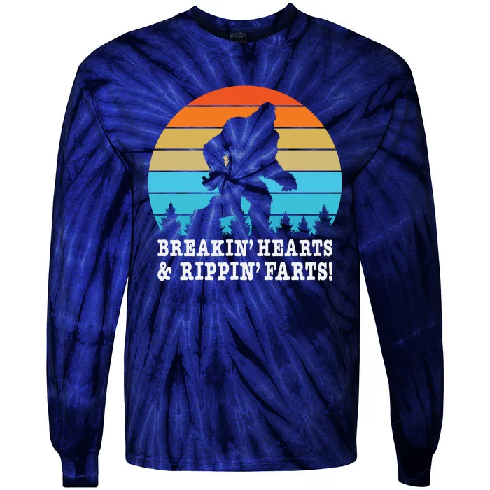 Breakin Hearts And Rippin Farts Funny Bigfoot Tie-Dye Long Sleeve Shirt