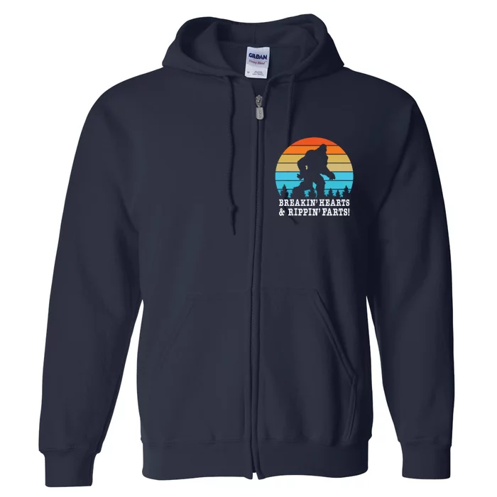 Breakin Hearts And Rippin Farts Funny Bigfoot Full Zip Hoodie