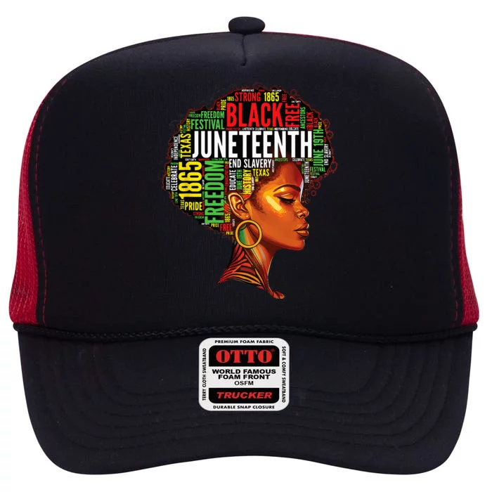 Black History Afro Queen Melanin Word Art Womens Juneteenth High Crown Mesh Trucker Hat