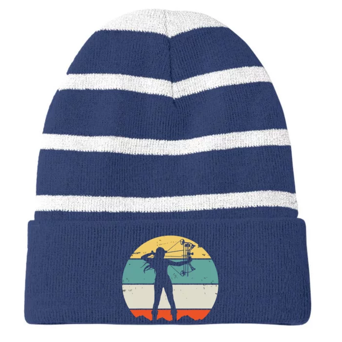 Bow Hunting Archery Retro Vintage Striped Beanie with Solid Band