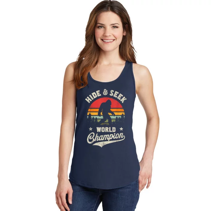 Bigfoot Hide And Seek World Champion Sasquatch Retro Vintage Ladies Essential Tank