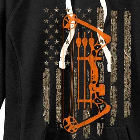 Bow Hunting American Flag Hunter Archery Tree Camouflage Women's Fleece Hoodie