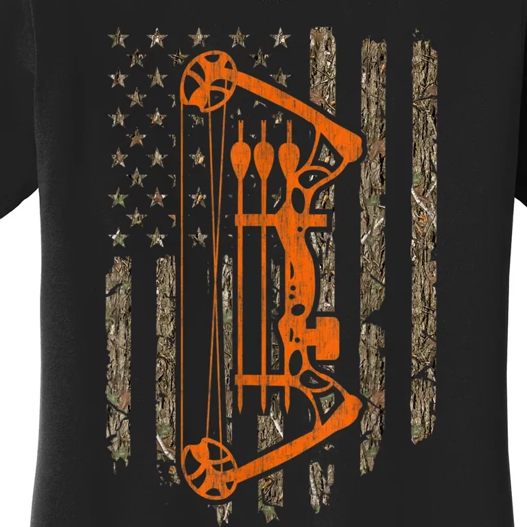 Bow Hunting American Flag Hunter Archery Tree Camouflage Women's T-Shirt