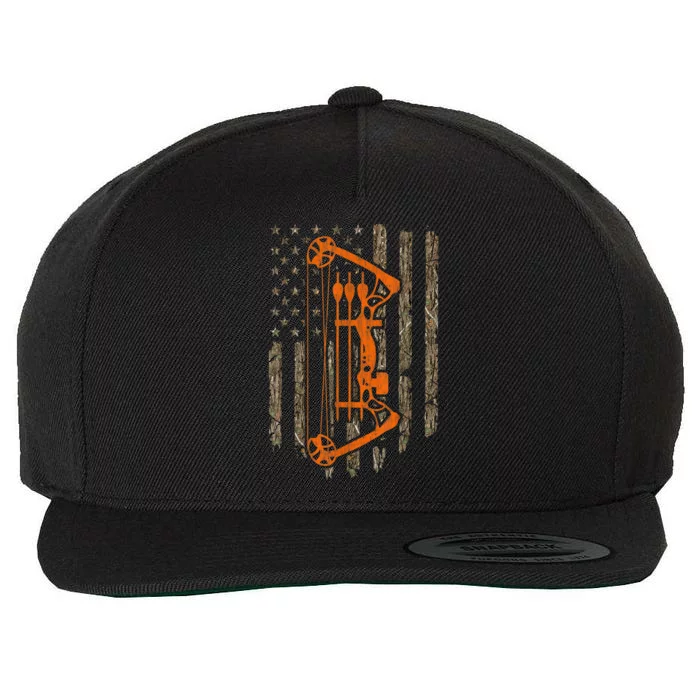 Bow Hunting American Flag Hunter Archery Tree Camouflage Wool Snapback Cap