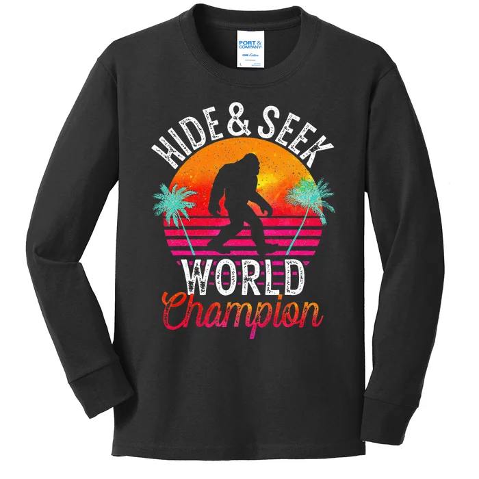 Bigfoot Hide And Seek World Champion Sasquatch Retro Vintage Kids Long Sleeve Shirt