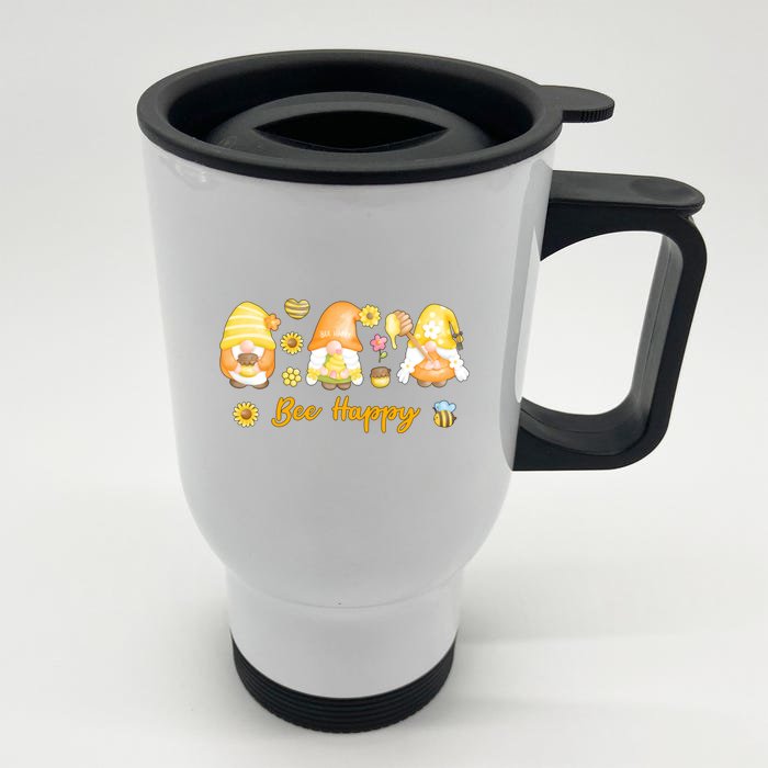 Bee Happy Beekeeping Honey Bee Gnome Gift Front & Back Stainless Steel Travel Mug