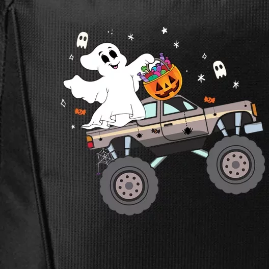 Boo Halloween Boo Ghost Riding Monster Truck Carved Pumpkins Funny Gift City Backpack