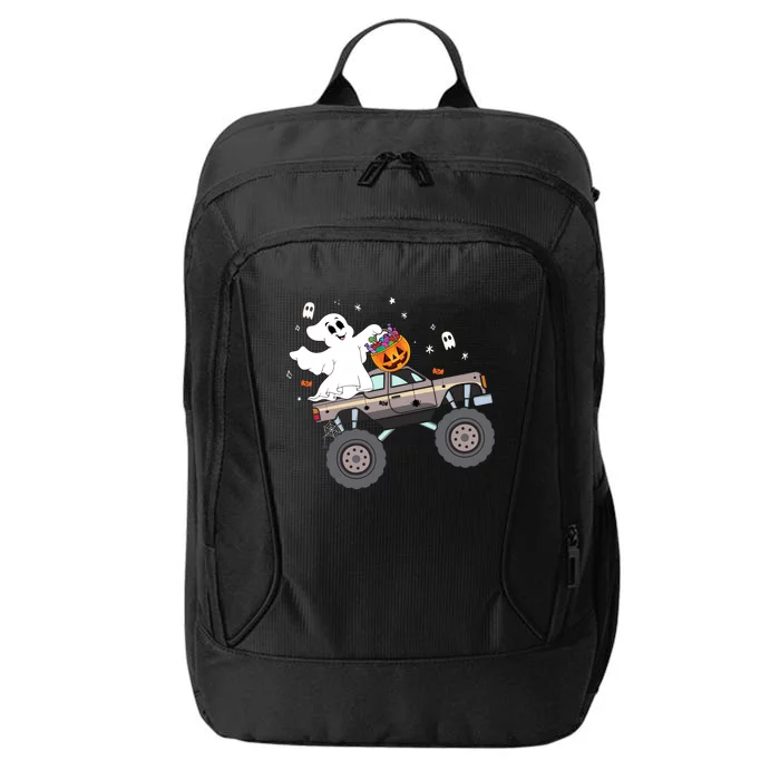 Boo Halloween Boo Ghost Riding Monster Truck Carved Pumpkins Funny Gift City Backpack