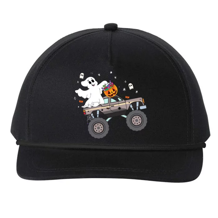 Boo Halloween Boo Ghost Riding Monster Truck Carved Pumpkins Funny Gift Snapback Five-Panel Rope Hat