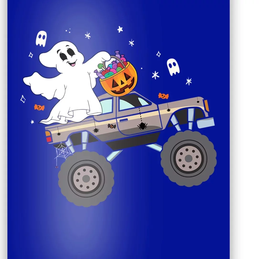 Boo Halloween Boo Ghost Riding Monster Truck Carved Pumpkins Funny Gift Poster