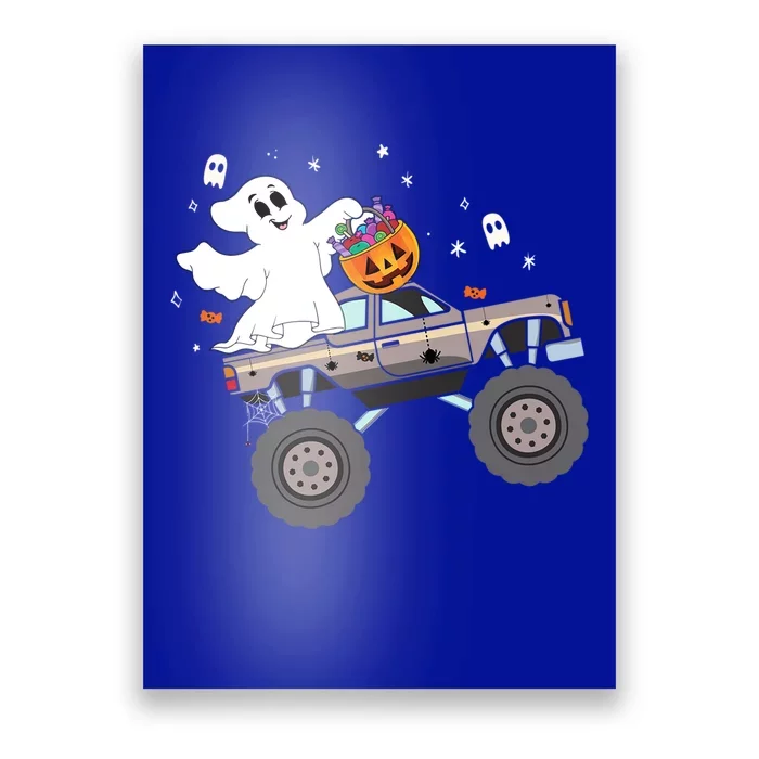 Boo Halloween Boo Ghost Riding Monster Truck Carved Pumpkins Funny Gift Poster