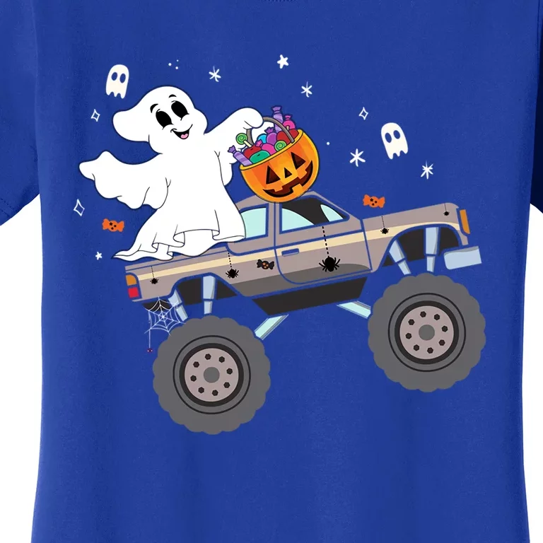 Boo Halloween Boo Ghost Riding Monster Truck Carved Pumpkins Funny Gift Women's T-Shirt