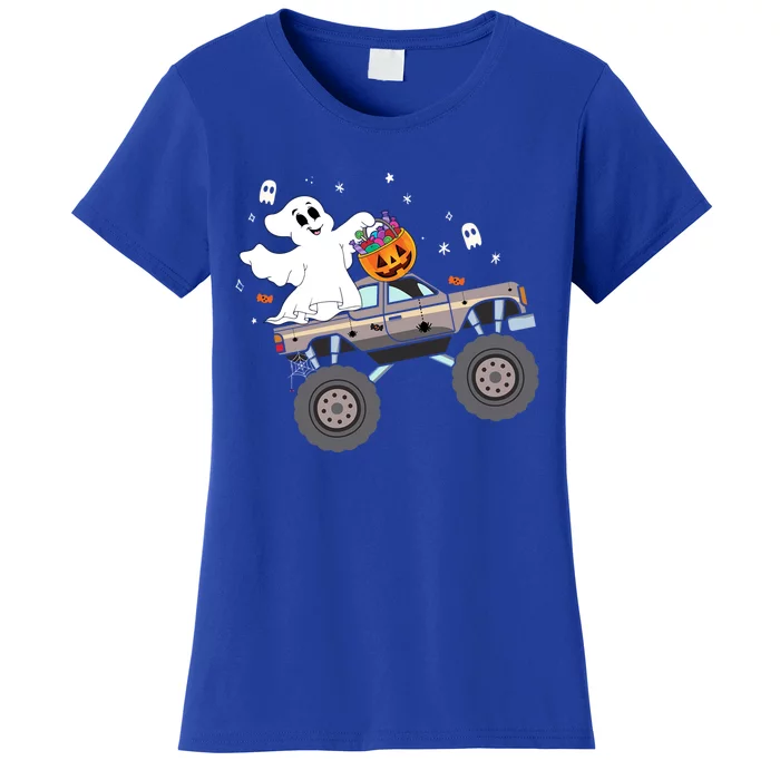 Boo Halloween Boo Ghost Riding Monster Truck Carved Pumpkins Funny Gift Women's T-Shirt