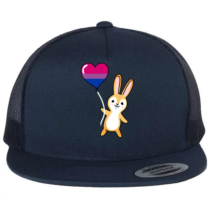 Bunny Heart Balloon Bisexual Pride Gift Flat Bill Trucker Hat