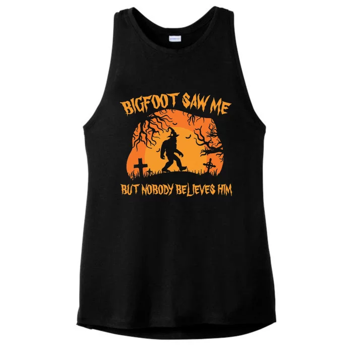 Bigfoot Halloween Bigfoot Saw Me But Nobody Believes Him Ladies Tri-Blend Wicking Tank