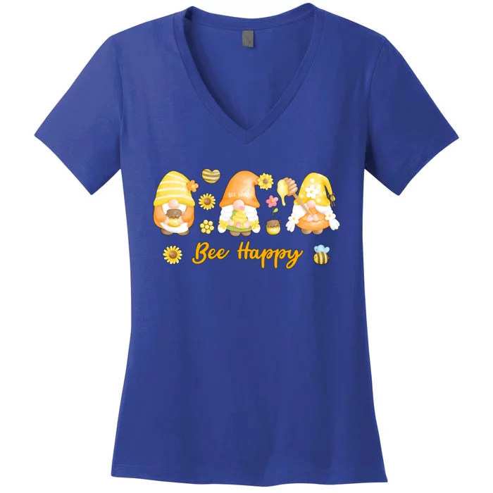 Bee Happy Beekeeping Honey Bee Gnome Cute Gift Women's V-Neck T-Shirt