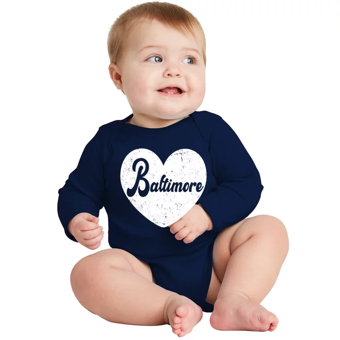 Baltimore Heart Baseball Sports Fan Baby Long Sleeve Bodysuit