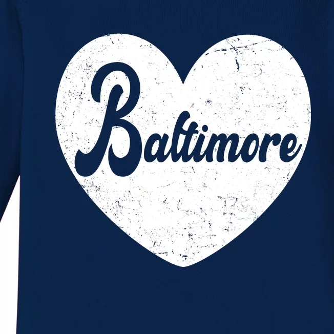 Baltimore Heart Baseball Sports Fan Baby Long Sleeve Bodysuit