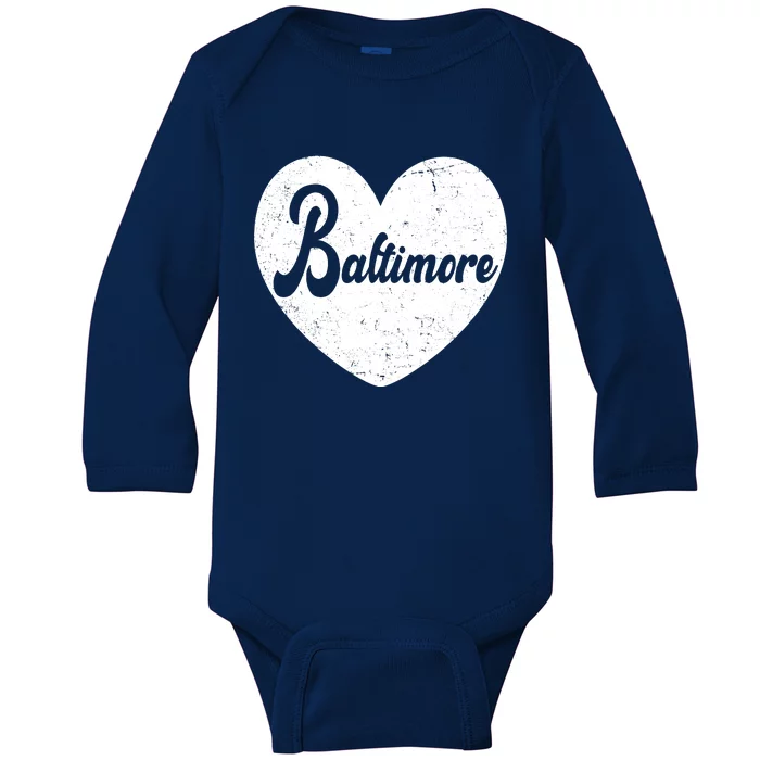 Baltimore Heart Baseball Sports Fan Baby Long Sleeve Bodysuit