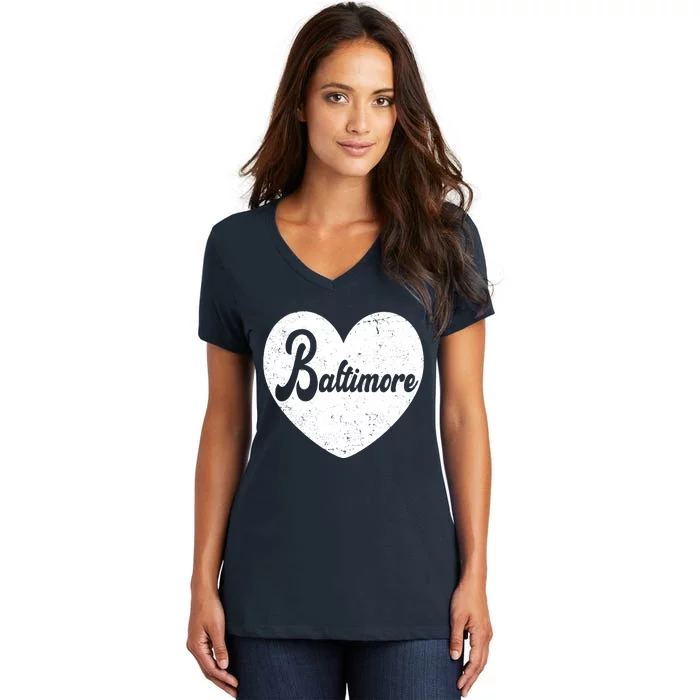 Baltimore Heart Baseball Sports Fan Women's V-Neck T-Shirt