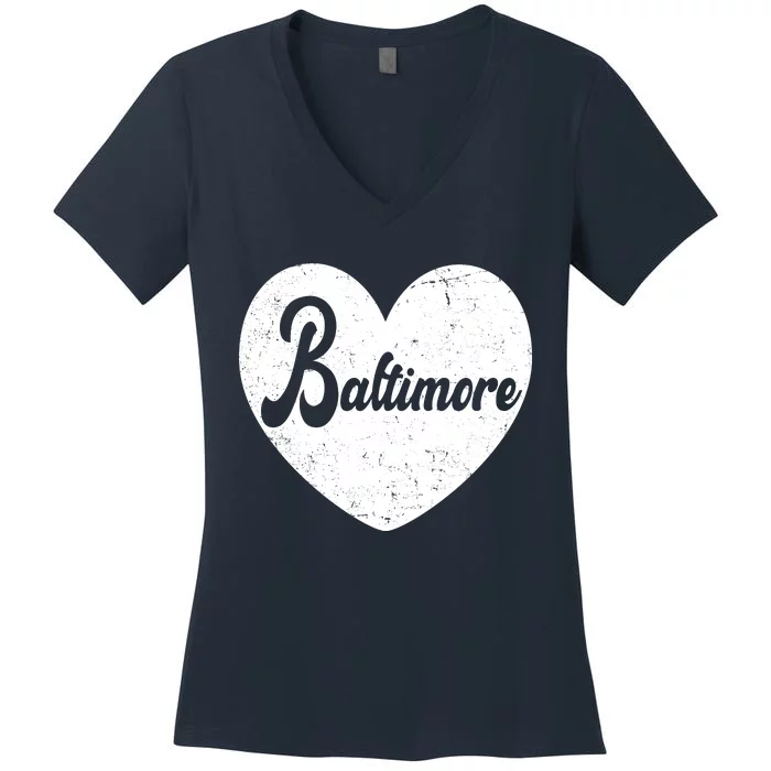 Baltimore Heart Baseball Sports Fan Women's V-Neck T-Shirt