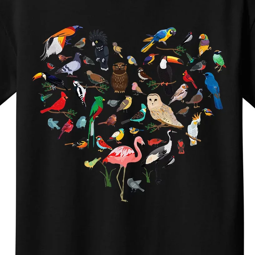 Bird Heart Birding Bird Watching Birder Bird Watcher Kids T-Shirt