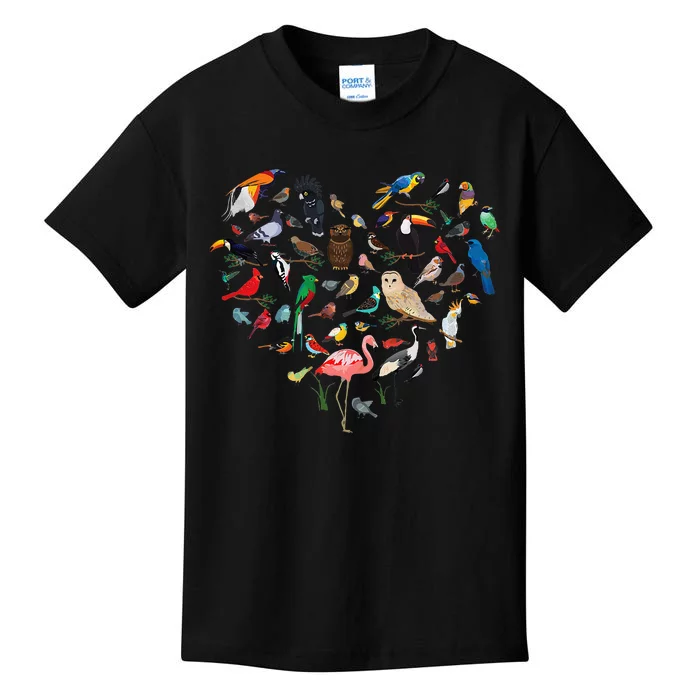 Bird Heart Birding Bird Watching Birder Bird Watcher Kids T-Shirt