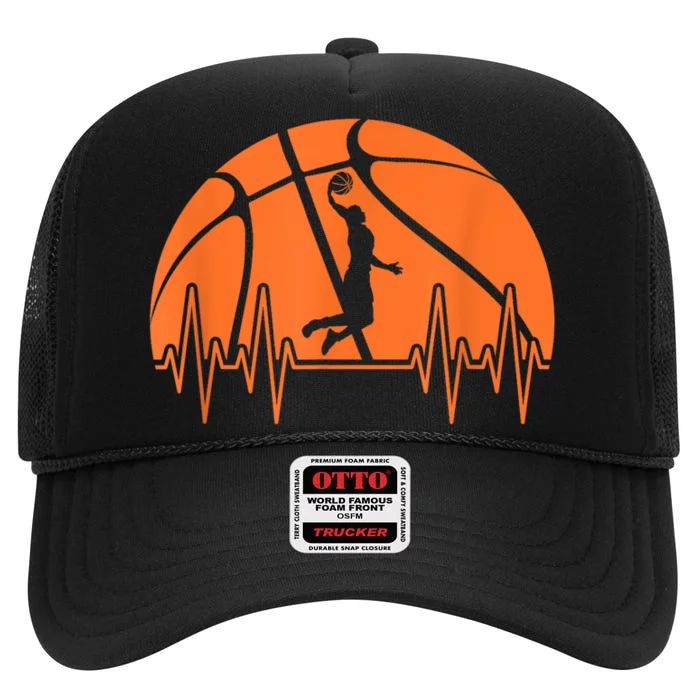 Basketball Heartbeat Basketball Player High Crown Mesh Trucker Hat