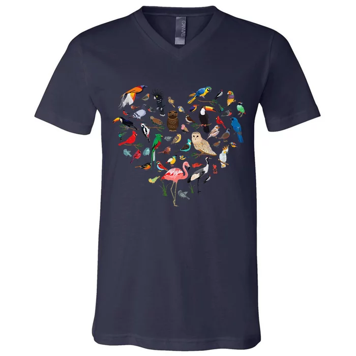 Bird Heart Birding BirdWatching Birder Bird Watcher V-Neck T-Shirt