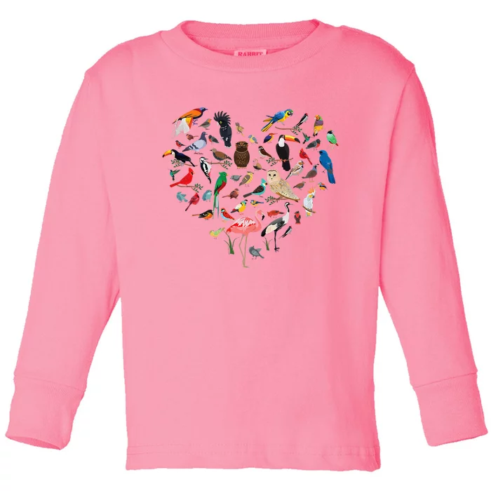 Bird Heart Birding BirdWatching Birder Bird Watcher Toddler Long Sleeve Shirt