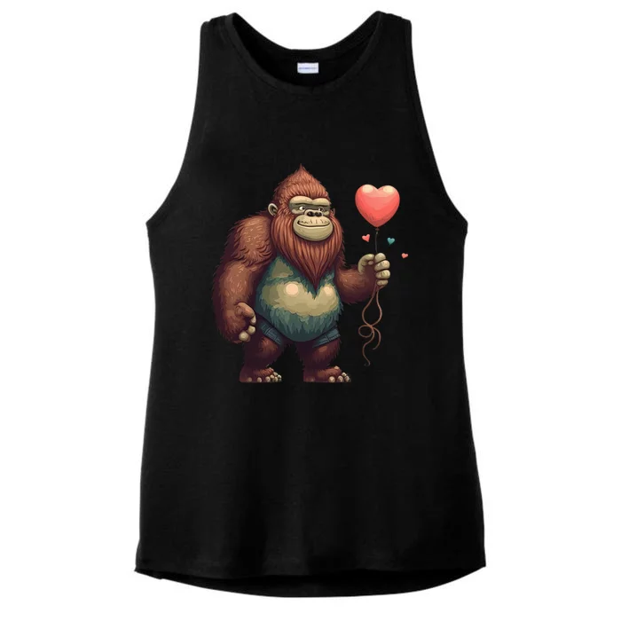 Bigfoot Heart Balloon Valentines Day Love Sasquatch Gift Ladies Tri-Blend Wicking Tank