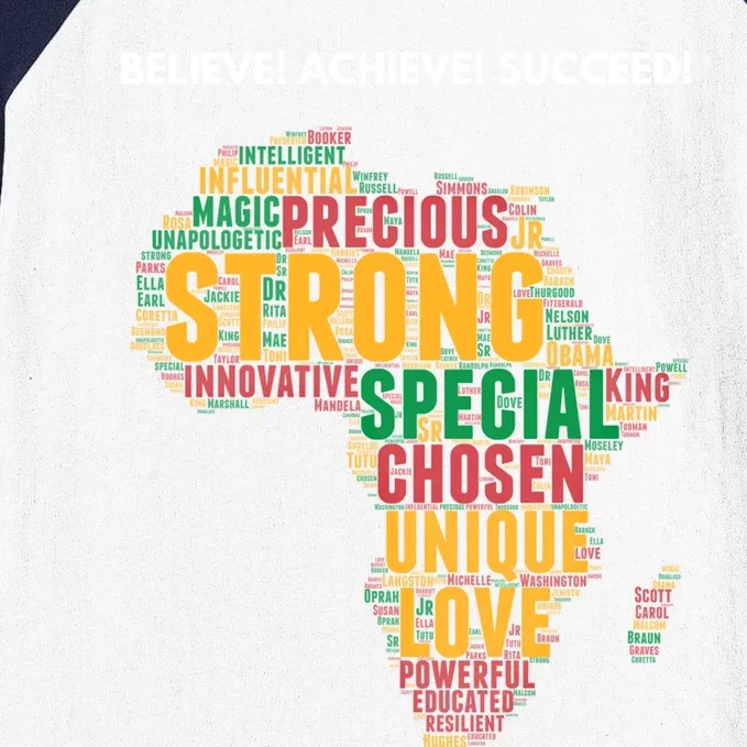 Black History Believe Achieve Succeed Black Afro Pride Gift Baseball Sleeve Shirt