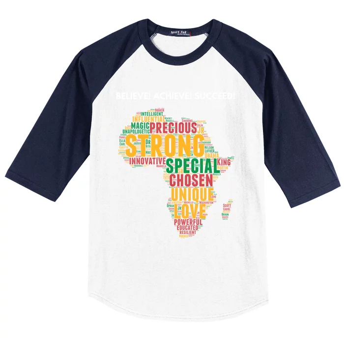 Black History Believe Achieve Succeed Black Afro Pride Gift Baseball Sleeve Shirt