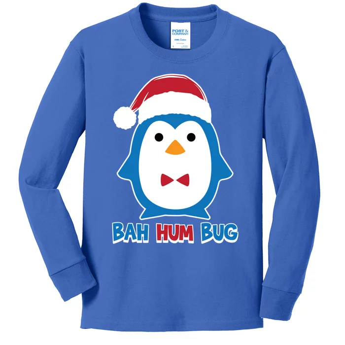 Bah Hum Bug Penguin Santa Hat Anti Xmas Scrooge Humor Gift Kids Long Sleeve Shirt