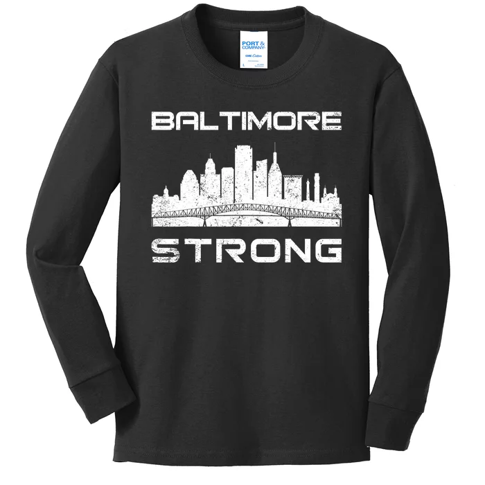 Baltimore Heart Baltimore Bridge Baltimore Strong Kids Long Sleeve Shirt