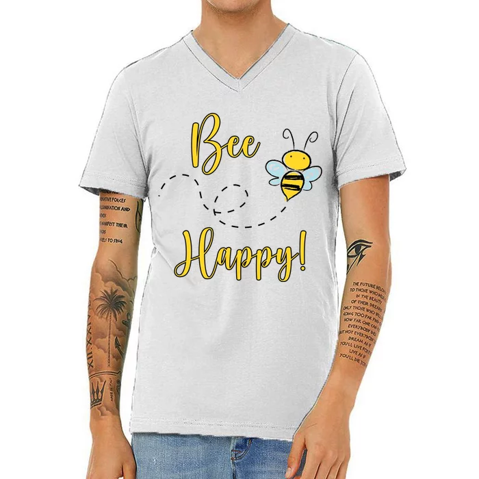 Bee Happy Bumblebee Cute Gift V-Neck T-Shirt