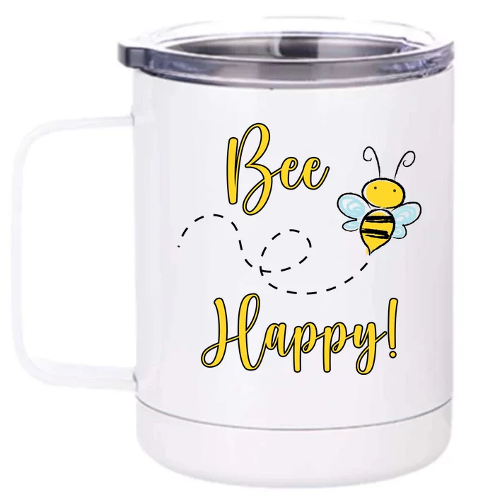 Bee Happy Bumblebee Cute Gift Front & Back 12oz Stainless Steel Tumbler Cup