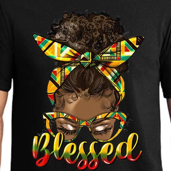 Black History Blessed Afro Black Messy Bun Juneteenth Pajama Set