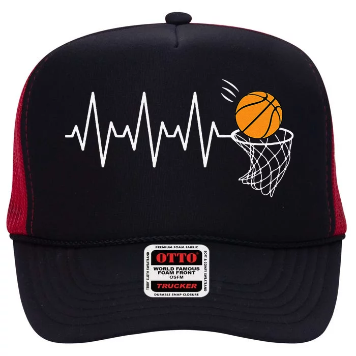 Basketball Heartbeat Basketball Lover High Crown Mesh Trucker Hat