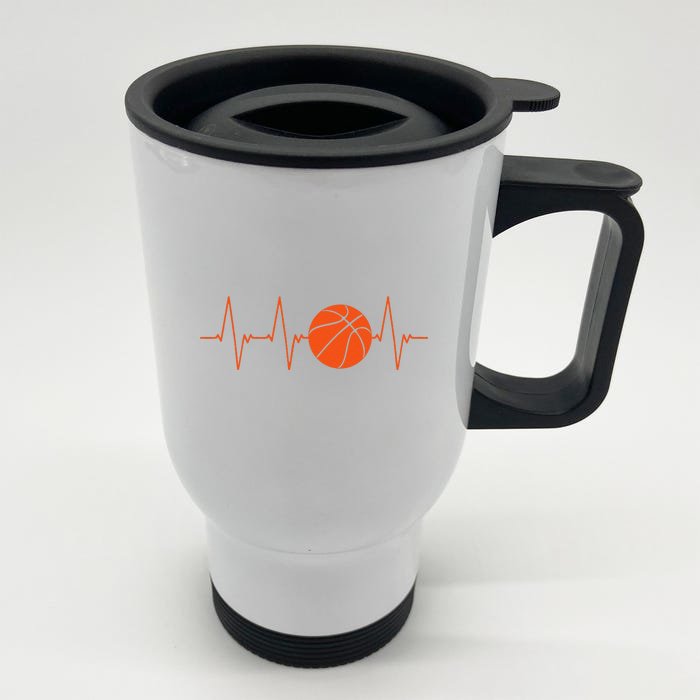 Basketball Heartbeat Bball Gift Front & Back Stainless Steel Travel Mug