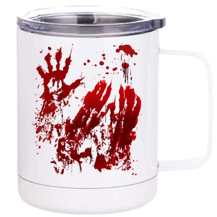 Bloody Halloween Blood Splatter Zombie Hand Front & Back 12oz Stainless Steel Tumbler Cup