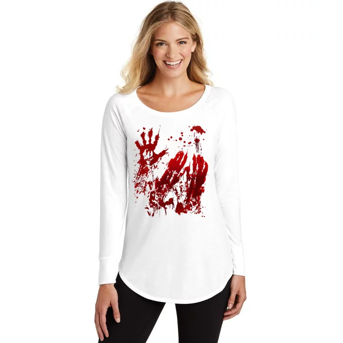 Bloody Halloween Blood Splatter Zombie Hand Women's Perfect Tri Tunic Long Sleeve Shirt