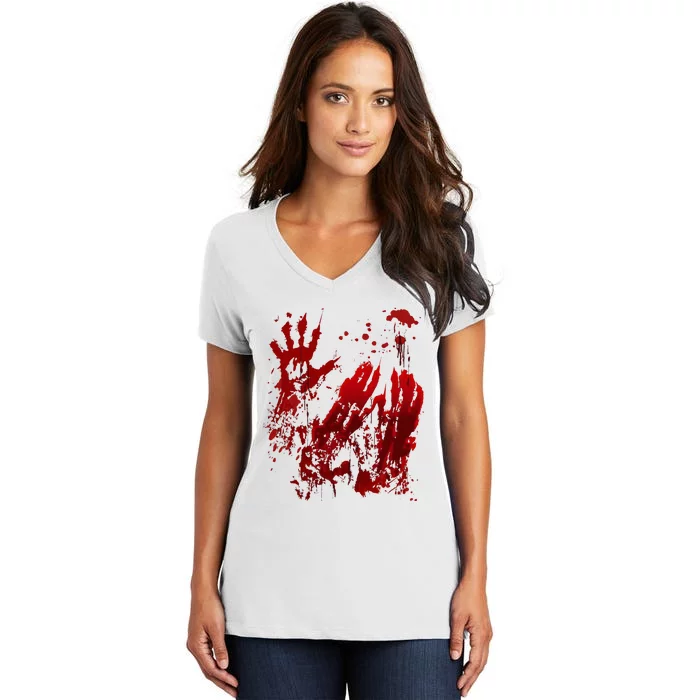 Bloody Halloween Blood Splatter Zombie Hand Women's V-Neck T-Shirt