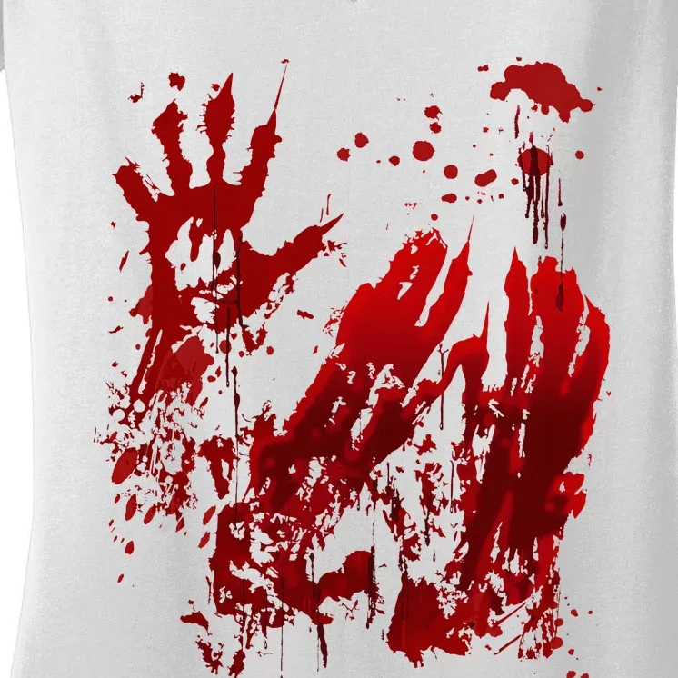 Bloody Halloween Blood Splatter Zombie Hand Women's V-Neck T-Shirt