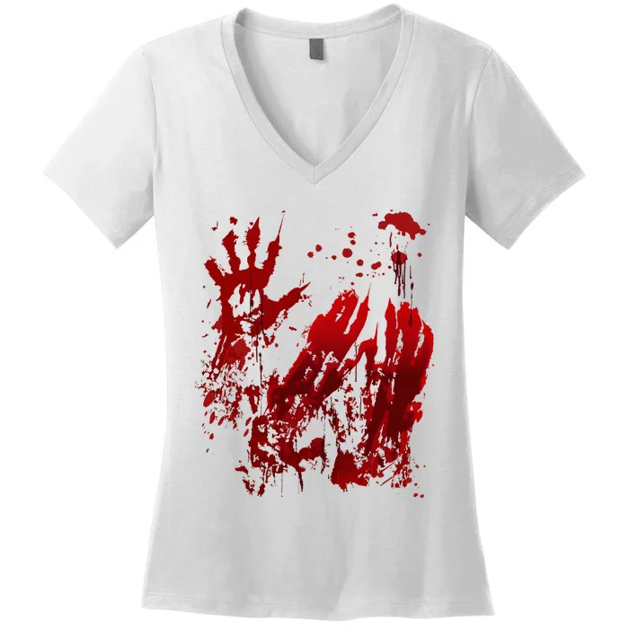 Bloody Halloween Blood Splatter Zombie Hand Women's V-Neck T-Shirt