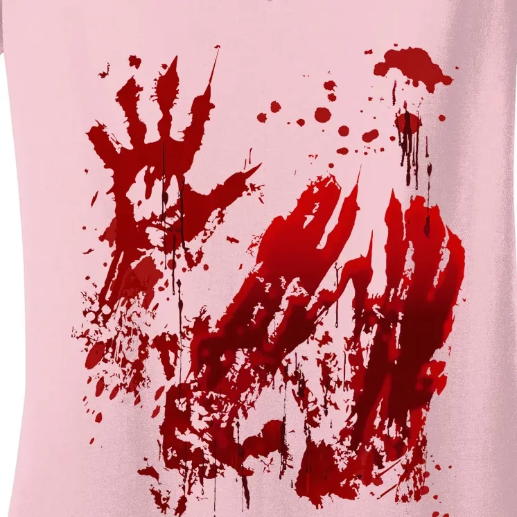 Bloody Halloween Blood Splatter Zombie Hand Women's V-Neck T-Shirt